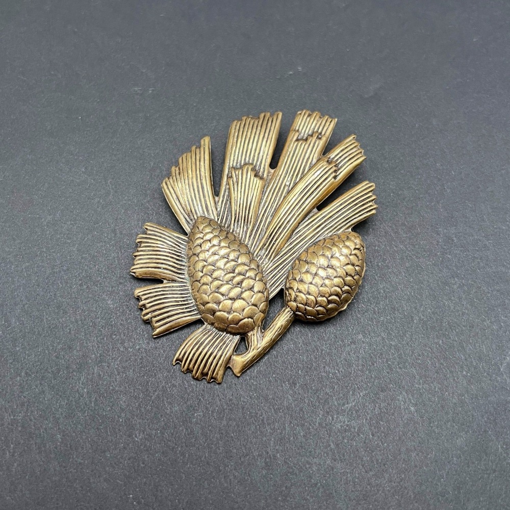 Vintage Pinecone Brooch Brass Gold Tone Nature Antiqued Woodland Cottage